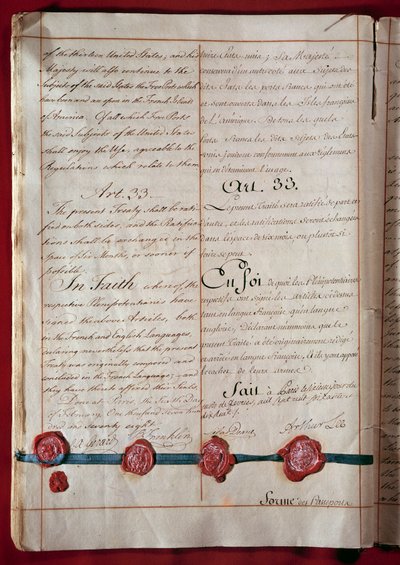 Förenta staternas oberoende: handel med vänskap och handel mellan Frankrike och USA (representerad av Benjamin Franklin) dateras från februari 1778 på båda språken. 1778 Paris, Utrikesdepartementet av Anonymous Anonymous