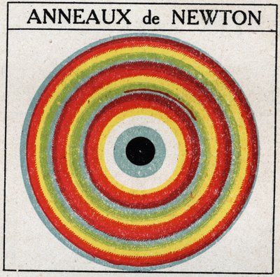 Interferenser: ringar av Isaac Newton (1642-1727). Anonym illustration från 1925. Privat samling. av Anonymous Anonymous