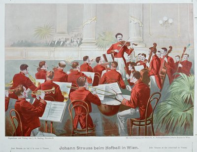Johann Strauss son dirigerar sin orkester under en bolltävling ... (litografi) av Anonymous Anonymous