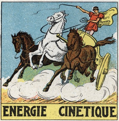 Kinetisk energi: aurige vid tiden för Antiquite köra en tank släpar av hästar. Anonym illustration från 1925. Privat samling. av Anonymous Anonymous