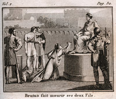 LUCIUS JUNIUS BRUTUS dömer sina egna söner till döden för att ha planerat att återupprätta Tarquins, de fördrivna kungarna av Rom, 509 f.Kr. av Anonymous Anonymous