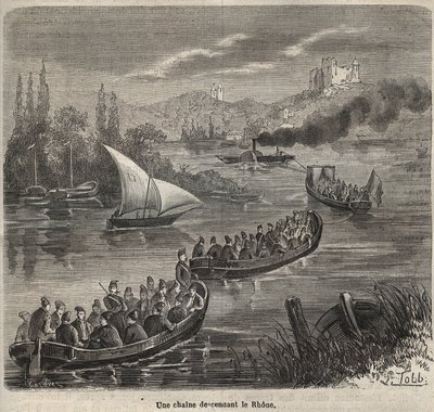 Fängelset i Toulon - en kedja som går ner för Rhône - Gravyr i "Historia om fängelserna från deras skapelse till våra dagar" (1877) av Pierre Zaccone (1817-1895) (Colonia Penale - straffkoloni) av Anonymous Anonymous