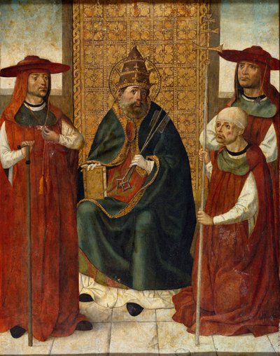 ""Kardinal Pedro Gonzalez de Mendoza ber tillsammans med Sankt Peter"" (Kardinal Pedro Gonzalez de Mendoza (1428-1495) ber före Sankt Peter) Anonym målning 1490–1495 Museo del Prado, Madrid av Anonymous Anonymous