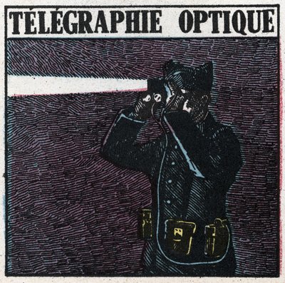 Ljussignaler: optisk telegrafi. Anonym illustration av 1925. Privat samling. av Anonymous Anonymous