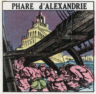 Ljussignaler: fyren i Alexandria i det antika Egypten. Anonym illustration från 1925. Privat samling. av Anonymous Anonymous