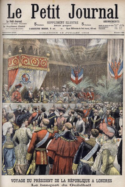 London, Storbritannien. President Loubets resa. Mottagning i Guildhall av Sir Marcus Samuel. Le Petit Journal, juli 1903 (gravyr) av Anonymous Anonymous
