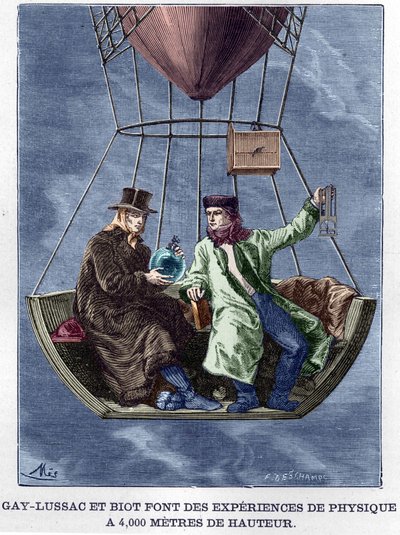 Louis-Joseph Gay-Lussac (Louis Joseph Gay Lussac) och Biot gör fysikexperiment på 4 000 meters höjd - i "Album de la Science; berömda vetenskapsmän; Stora upptäckter””” 1896. av Anonymous Anonymous