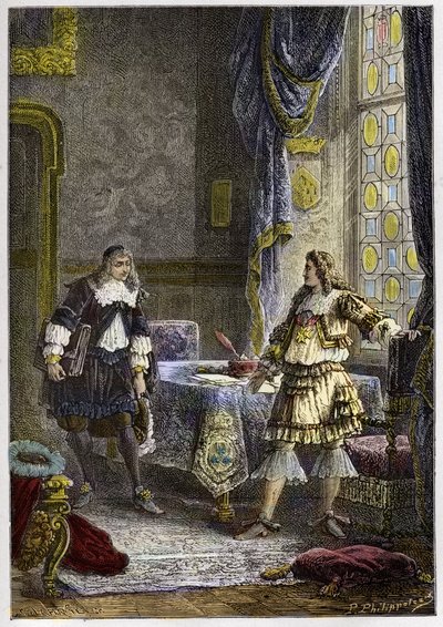 Ludvig XIV avskedar Nicolas Fouquet - Ludvig XIV avskedar finansintendenten Nicolas Fouquet - gravyr från "" L