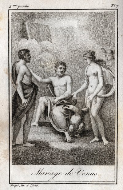 Äktenskap mellan Mars och Venus. Gravyr från 1819 i "Lettres a Emilie sur la mythologie" av Charles Albert Demoustier (1760-1801). Privat samling. av Anonymous Anonymous