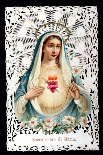 Mater dolorosa Sacre hjärta. Fromma bild. Kromolitografi har decoupage och dentage. Debut 1900-talets privatsamling av Anonymous Anonymous