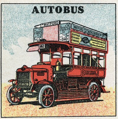 Mekanisk dragkraft: buss. Anonym illustration av 1925. Privat samling. av Anonymous Anonymous