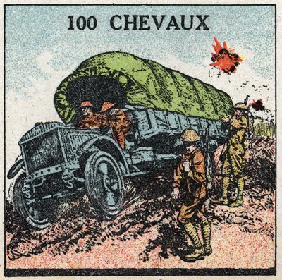 Mekanisk dragkraft: militärlastbil upp till 100 hästkrafter. Anonym illustration från 1925. Privat samling. av Anonymous Anonymous
