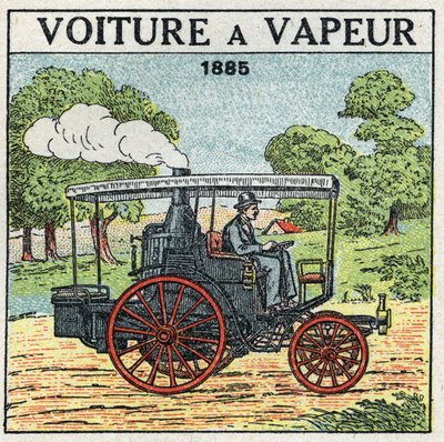 Mekanisk dragkraft: ångbil av markisen Albert de Dion (1856-1946) 1885. Anonym illustration från 1925. Privat samling. av Anonymous Anonymous