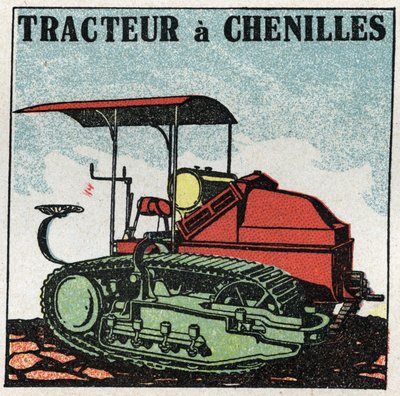 Mekanisk dragkraft: bandtraktor. Anonym illustration av 1925. Privat samling. av Anonymous Anonymous