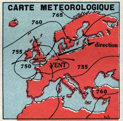 Meteorologi: meteorologisk karta. Anonym illustration av 1925. Privat samling. av Anonymous Anonymous