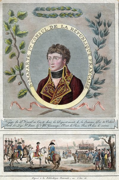 Napoleon Bonaparte som Frankrikes förste konsul - Anonym - 1802 - Etsning, akvarell - 28,1x17,9 - Privat samling av Anonymous Anonymous