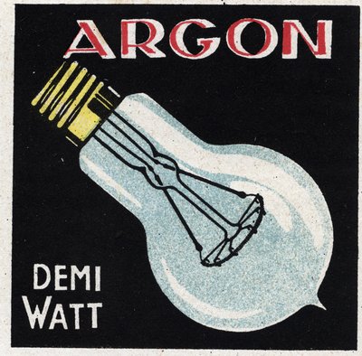 Nya gasegenskaper: argon används för att fylla en halvwatts glödlampa. Anonym illustration från 1925. Privat samling. av Anonymous Anonymous
