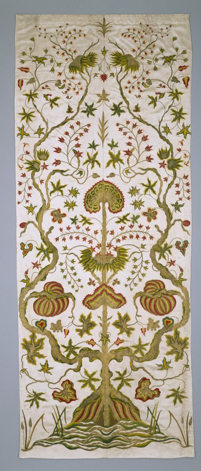 Panel från en uppsättning sängkläder, ca 1705-25 (siden, guldtråd  broderi) av Anonymous Anonymous