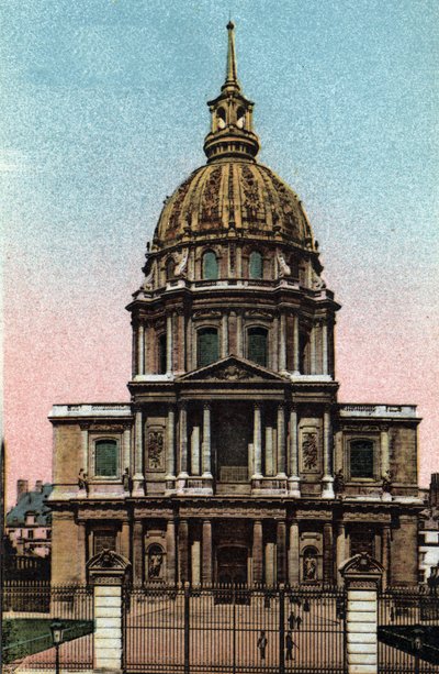 Paris: exteriör vy av kupolen på Hotel des Invalides realiserad av Jules Hardouin Mansart (1646-1708) på ett projekt av Liberal Bruand. Fotografi från 1920 i "" Artistic Album"" av staden Paris. Privat samling. av Anonymous Anonymous