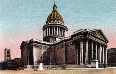 Paris: yttre vy av Pantheon byggt 1757-1790 av Jacques Germain Soufflot (1713-1780). Fotografi från 1920 i "" Artistic Album"" av staden Paris. Privat samling. av Anonymous Anonymous