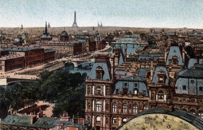 Paris: panorama över Huits-broarna på Seine med Eiffeltornet i bakgrunden. Fotografi från 1920 i "" Artistic Album"" av staden Paris. Privat samling. av Anonymous Anonymous