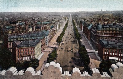 Paris: utsikt över Avenue des Champs Elysees (Champs-Elysees) tagen från Triumfbågen, Place de l