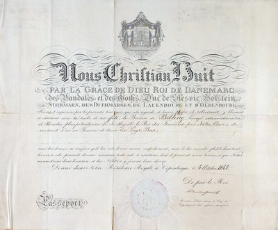 Pass från kungen av Danmark Christian VIII är från 1845. av Anonymous Anonymous