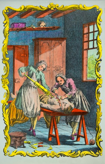 Läkare som studerar blodrörelser: framsidan av "memoiren om blodets rörelse och om effekterna av blödning" av Albrecht von Haller (1708-1777) 1756, privat samling av Anonymous Anonymous