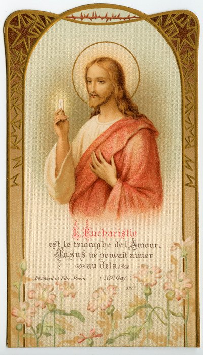 Fromma bild: Eukaristi, Jesus håller sakramentsbrödet (kromolitografi) av Anonymous Anonymous
