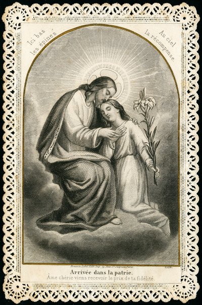 Fromma bild: Jesus tar emot de troendes själar (gravyr) av Anonymous Anonymous