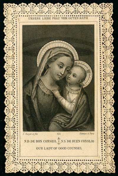 Fromma bild: Porträtt av Jungfru Maria, Our Lady of Good Counsel (gravyr) av Anonymous Anonymous