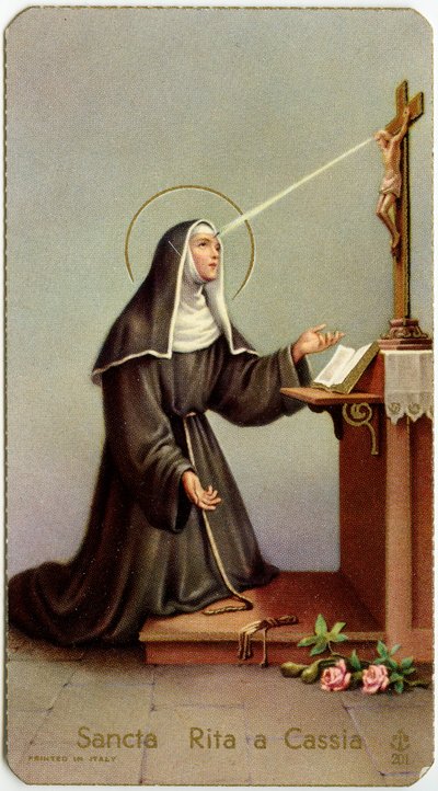Fromma bild: Rita av Cascia under hennes partiella Stigmata (kromolitografi) av Anonymous Anonymous