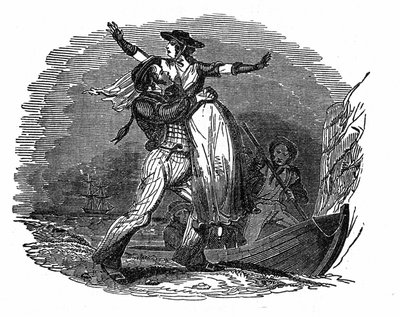 Piraten Charles Gibbs tar en holländsk flicka från sitt skepp (tidigt 1800-tal). Gravyr av "" Piratens egen bok"" 1837. av Anonymous Anonymous