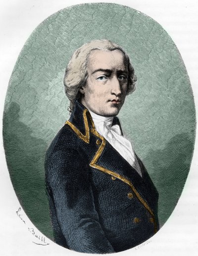 Porträtt av ARMAND LOUIS av GONTAUT BIRON, DUC DE LAUZUN, fransk soldat - Porträtt av Armand-Louis de Gontaut Biron hertig av Lauzun (Biron-Lauzun) (1758-1793) - Gravyr av 1863 i "Le Livre Rouge - Histoire De L