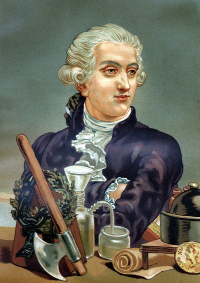 Porträtt av Antoine Laurent de Lavoisier (1743 - 1794), fransk kemist. efter "Science and its Men" av Louis Figuier. Barcelona 1881. av Anonymous Anonymous