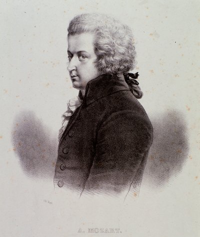 Porträtt av den österrikiska kompositören Wolfgang Amadeus Mozart (1756-1791) Gravyr. 1800-talet. Milanesisk privatsamling av Anonymous Anonymous