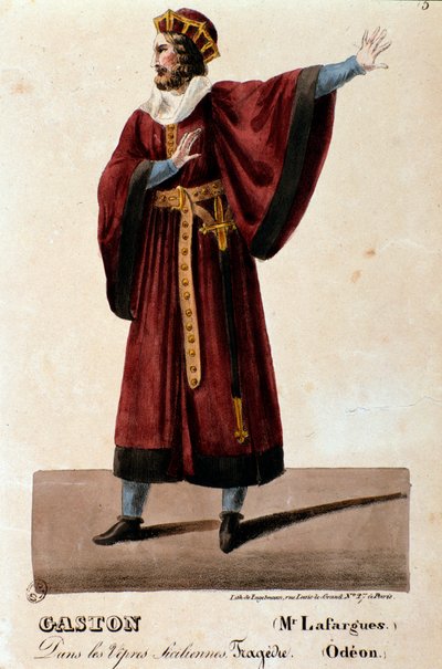 Porträtt av Gaston tolkat av Lafargues i The Sicilian Vespers (I vespri siciliani) opera av Giuseppe Verdi av Anonymous Anonymous
