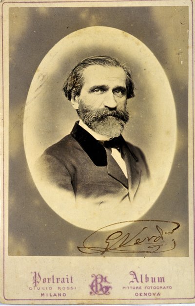 Porträtt av Giuseppe Verdi (1813-1901), italiensk kompositör. ca 1850.Privat samling.Milano av Anonymous Anonymous
