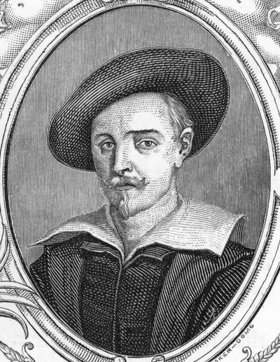 Porträtt av Guido Reni (1575-1642). italiensk målare. gravyr av 1859 i "" gallerierna i Europa - Italien "" av armengaud. Privat samling. av Anonymous Anonymous