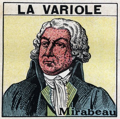 Porträtt av Honore Gabriel (Honore-Gabriel) Riqueti, greve av Mirabeau (1749-1791) med ansiktet av en figur av smittkoppor. För att undvika ärr orsakade av smittkoppor bör patienterna behandlas i rum eller endast gå in i rött ljus, fritt från ultravioletta av Anonymous Anonymous