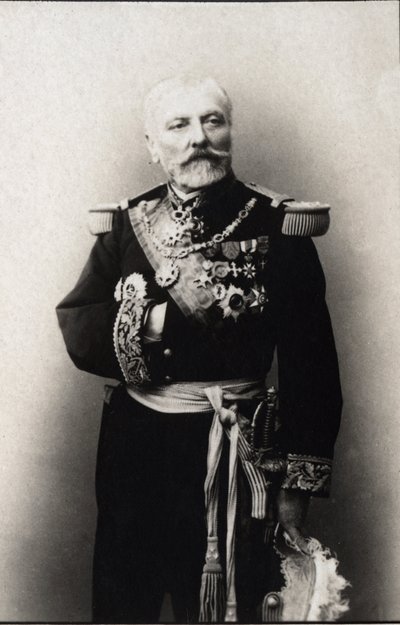 Porträtt av Hyacinthe Laurent Theophile Aube (amiral Aube) (1826-1890), fransk amiral. FPL samling. av Anonymous Anonymous