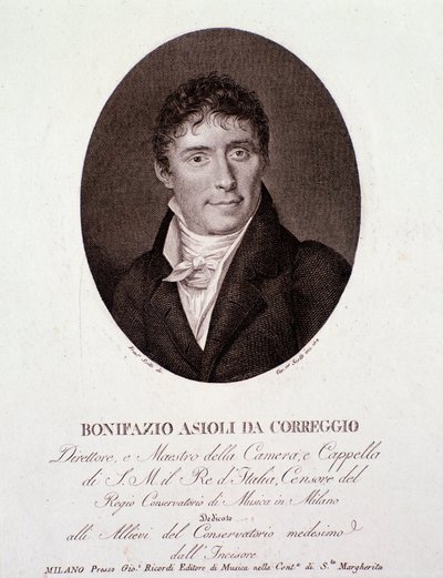 Porträtt av den italienske kompositören Bonifazio Asioli (1769-1832) Gravyr. 1800-talet. Privat samling av Anonymous Anonymous