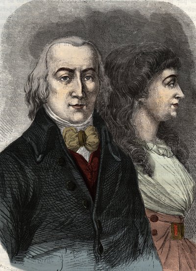 Porträtt av Jean Marie Roland, Viscount de la Platier (1734-1793) med Manon Roland, eller Jeanne Marie, eller Manon Phlipon (Mrs. Roland) (Mrs. Roland). av Anonymous Anonymous