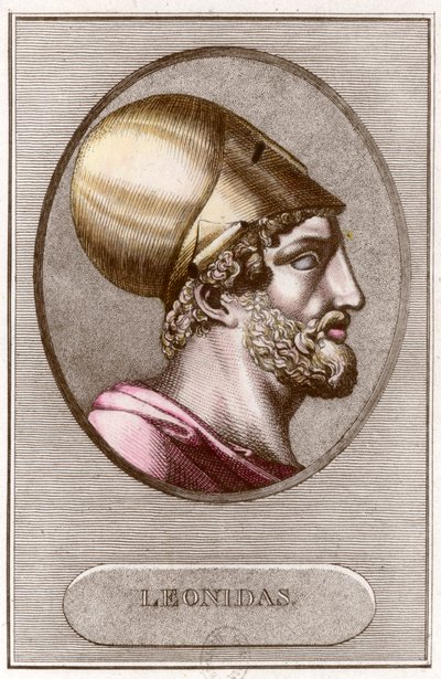 Porträtt av Leonidas 1:a, kung av Sparta från - 491 a - 480. Gravyr. Privat samling. av Anonymous Anonymous