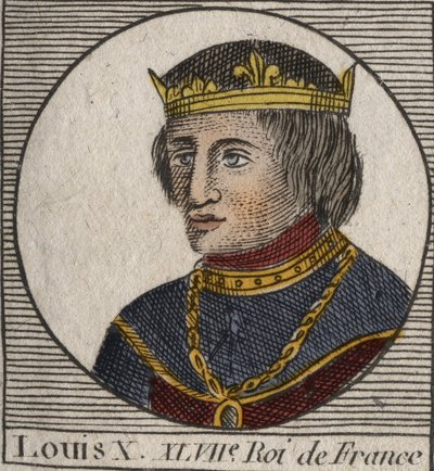 Porträtt av Louis X le Hutin (1289 - 1316), kung av Frankrike - Ludvig X (1289-1316) den envise, kung av Frankrike och Navarra - gravyr från "" Instruction sur l