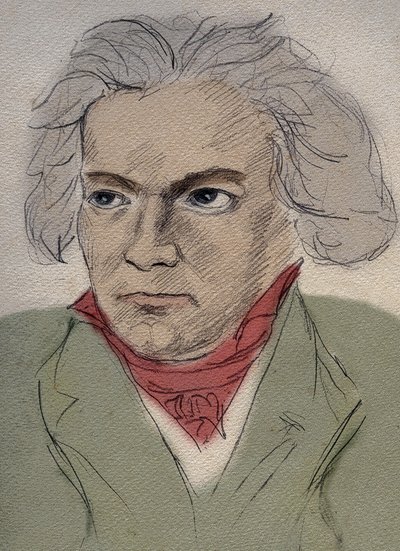 Porträtt av Ludwig van Beethoven (1770-1827) tysk kompositör - anonym teckning från början av 1900-talet - Privat samling - av Anonymous Anonymous