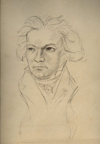 Porträtt av Ludwig van Beethoven (1770-1827) tysk kompositör - anonym teckning från början av 1900-talet - Privat samling - av Anonymous Anonymous