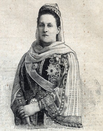 Porträtt av Olga Constantinovna av Ryssland (1851-1926) drottning av Grekland. Gravyr i "" Le Peute Parisien"" av Anonymous Anonymous