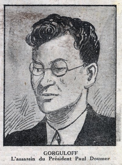 Porträtt av Paul Gorgulov eller Gorguloff (1895-1932), mördare av Frankrikes president Paul Doumer (1857-1932). Gravyr i "L