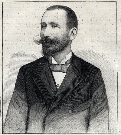 Porträtt av Pierre Sales (1854? -1921?), en fransk författare. Gravyr i "" Le Petro Parisien"" av Anonymous Anonymous